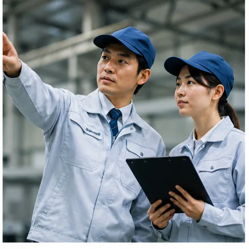 製造現場で打ち合わせをする担当者